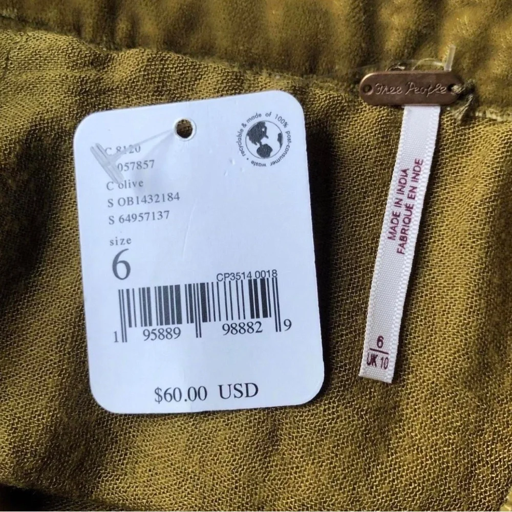 Free People Vivienne Velvet Mini Skirt 6 Olive Green Ruched Rock Edgy Boho Artsy